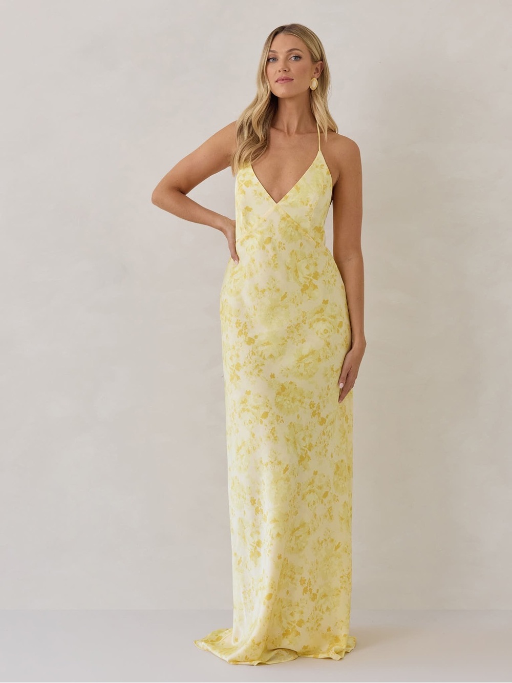 Park & Fifth Yellow Floral Backless Halter Slip Dress